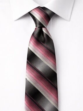 Pierre Cardin Men’s Silk Tie Burgundy Black Silver Striped Classic Formal